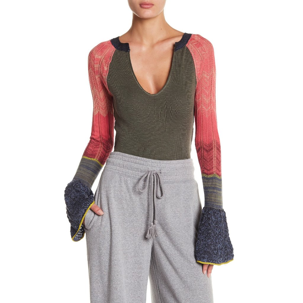 Sunshine Heathered Cotton Thermal Bell Cuff Top S